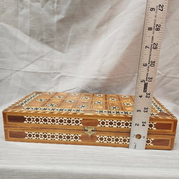 Vintage Small Marquetry Mosaic wood Inlaid Backgammon Board - Picture 6 of 9